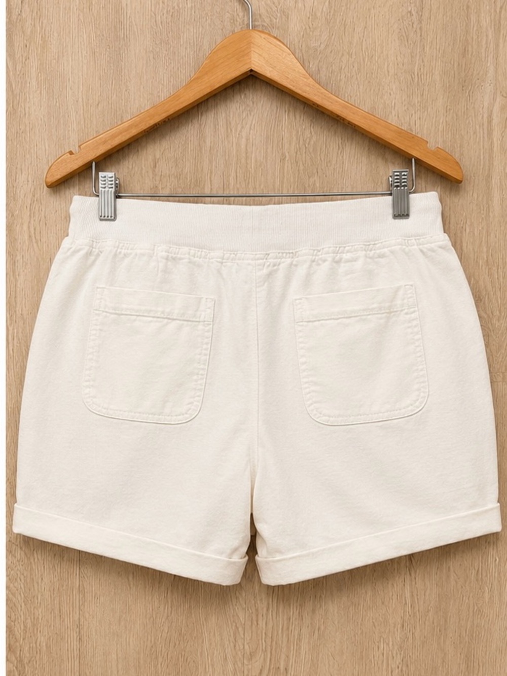 Per Se Off White High-Waist Drawstring Linen-Blend Shorts - Picture 3 of 4